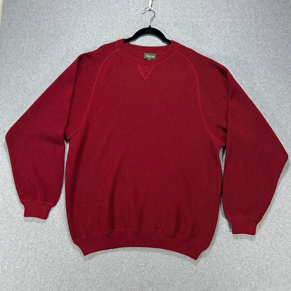 Andean Sweater Crewneck Mens L Red Alpaca Wool Minimalist Quiet Luxury Vintage